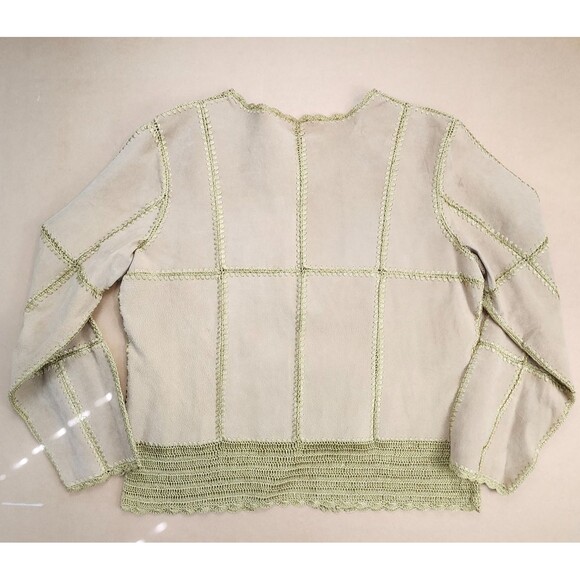 Suede Essentials Crochet Jacket Womens XL Leather Hippy Boho Music Festival - Picture 2 of 10